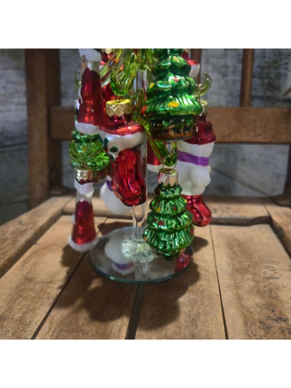 Vintage glass Christmas Tree with Mini mercury Ornaments Hand Blown snowman 8" - Picture 8 of 13